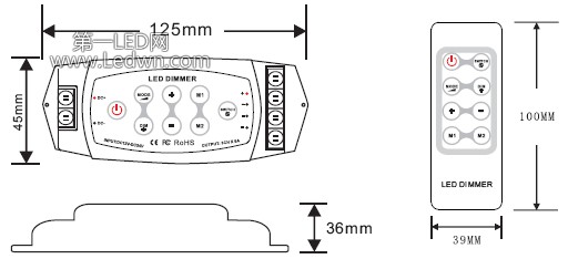 LED调光器LED调光控制器3通道DIY恒压调光器 产品尺寸